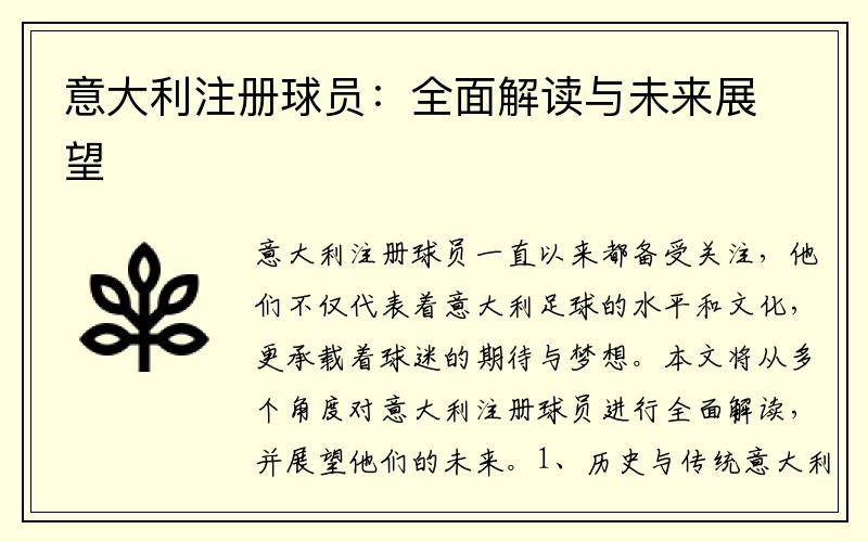 意大利注册球员：全面解读与未来展望