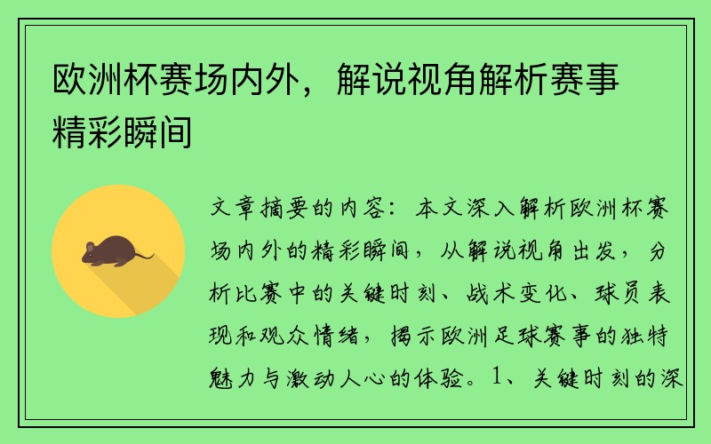 欧洲杯赛场内外，解说视角解析赛事精彩瞬间