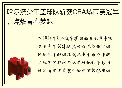 哈尔滨少年篮球队斩获CBA城市赛冠军，点燃青春梦想